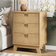 3-Drawer Fluted Nightstand with Metal Handle