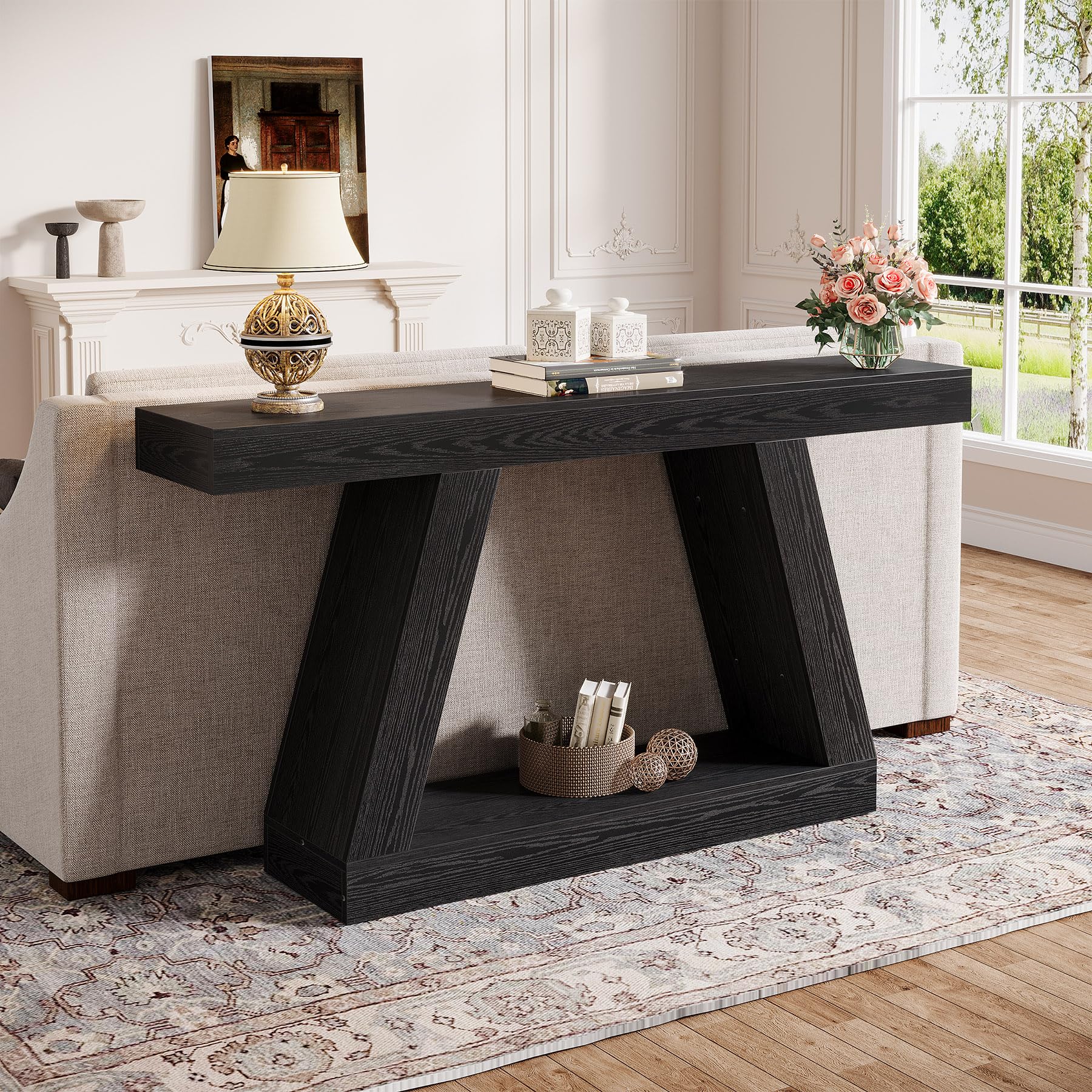 55-Inch Farmhouse Console Table with Storage
