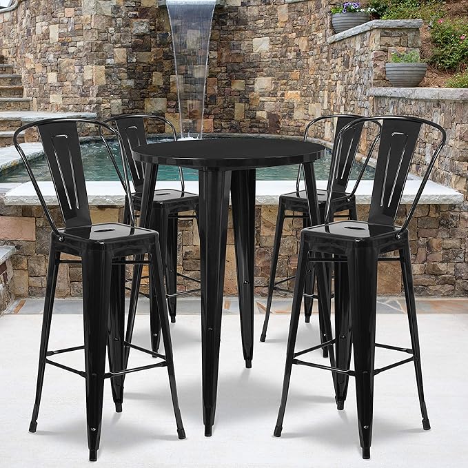 30" Round Metal Bar Table Set with 4 Stools