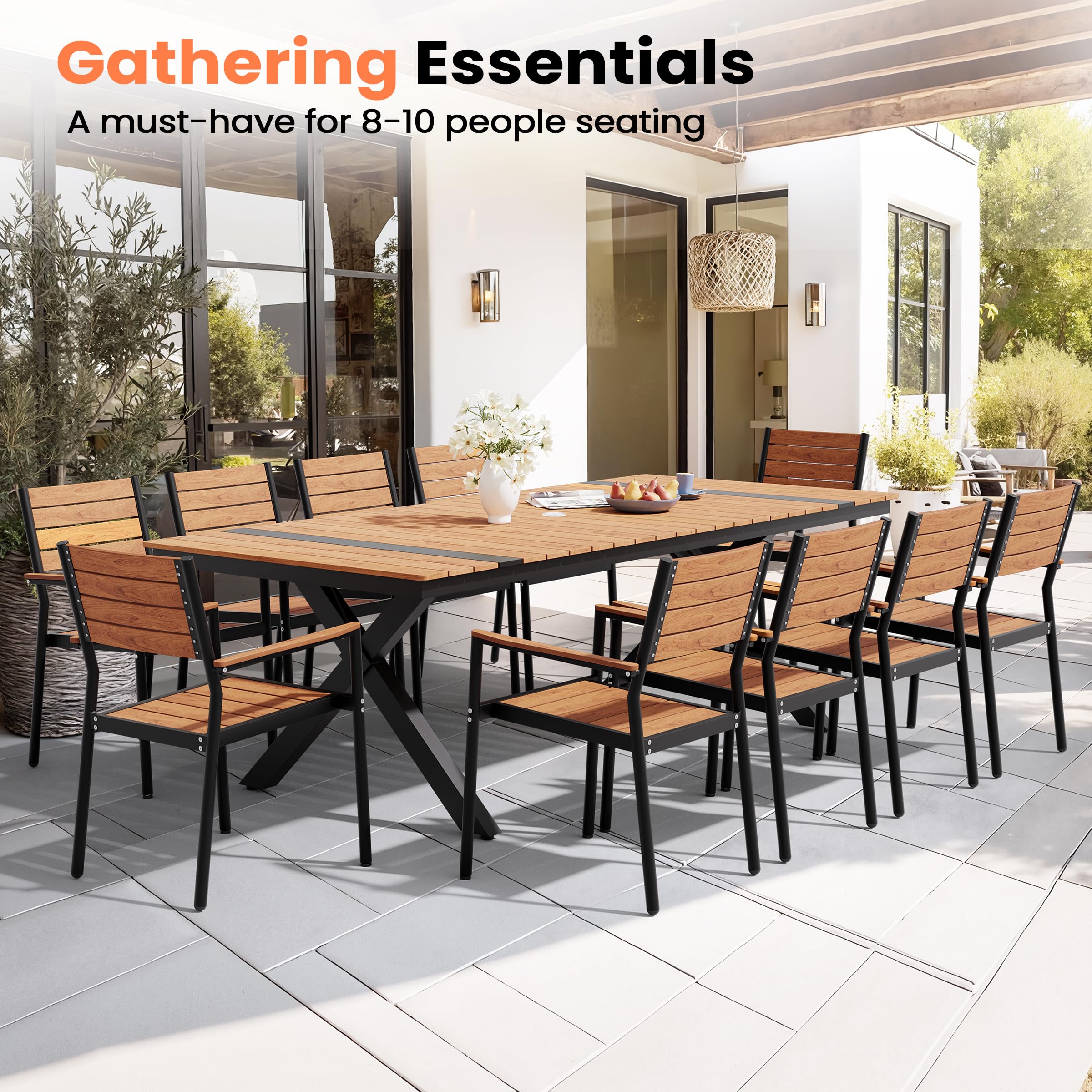 94" Outdoor Dining Table for 8-10 with Umbrella Hole