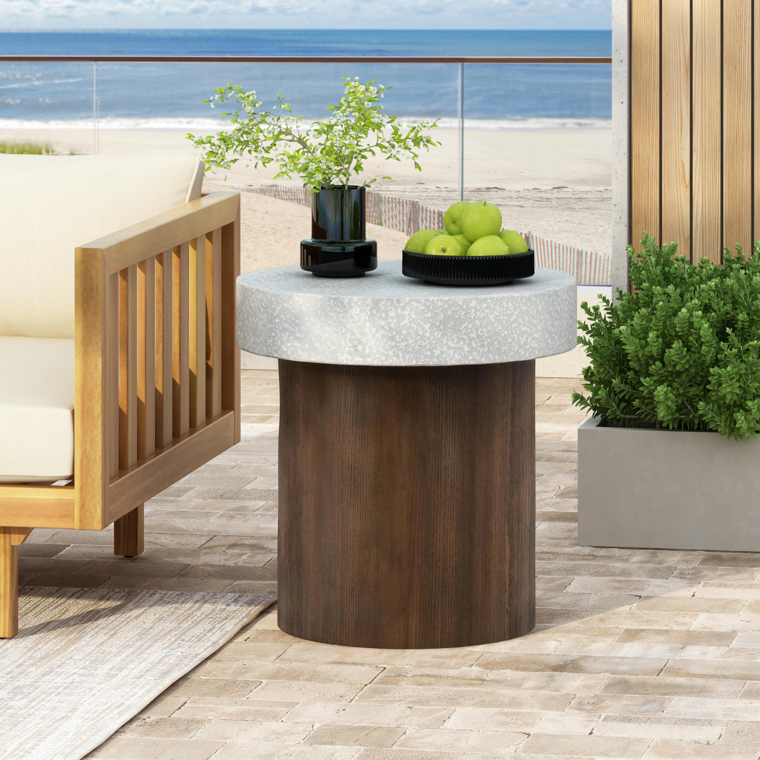 Outdoor Round Side Table - Lightweight Concrete Patio End Table