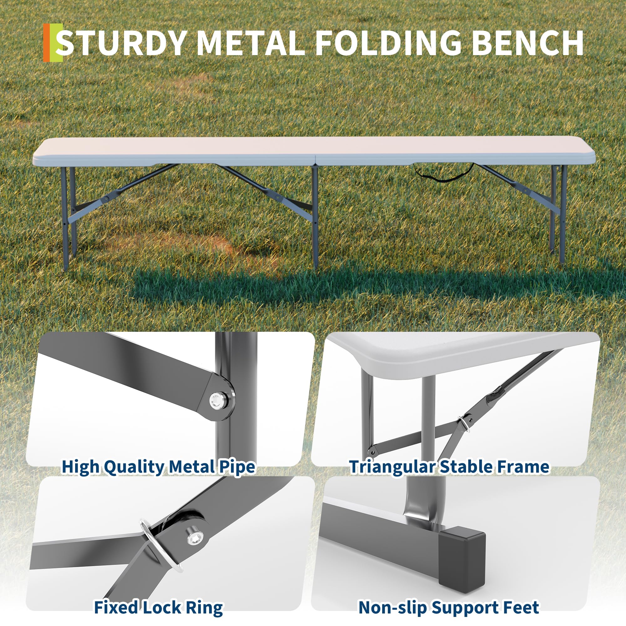 Portable Folding Bench 6 Foot 2 Pack White HDPE