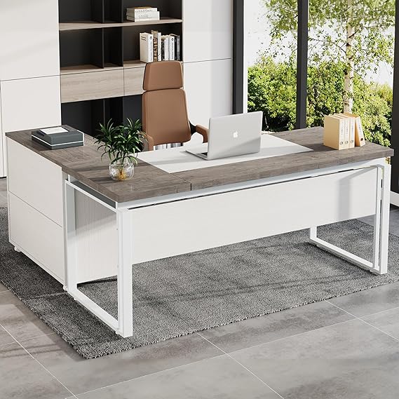 L-Shaped Desk with Drawers and File Cabinet 63 Inch