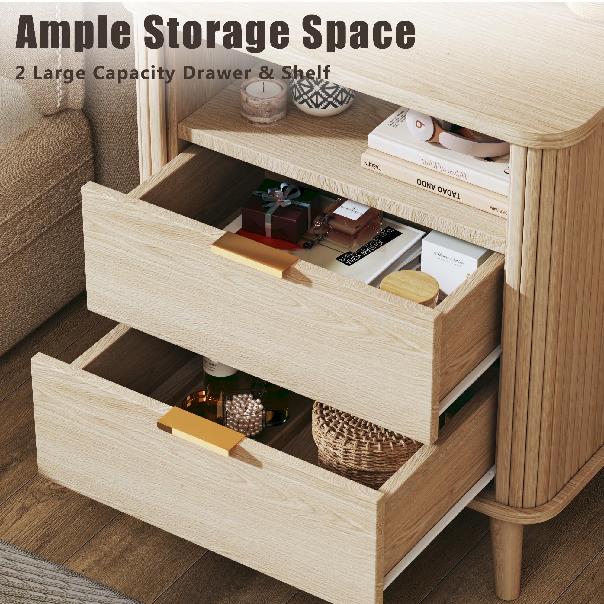 Fluted Nightstand with Charging Station