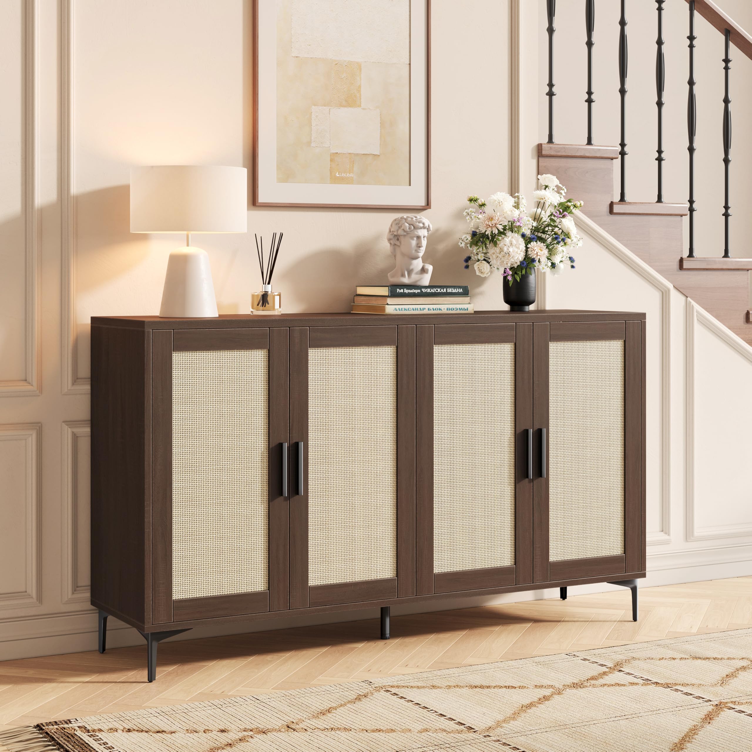 48" Rattan Buffet Cabinet with Adjustable Shelves