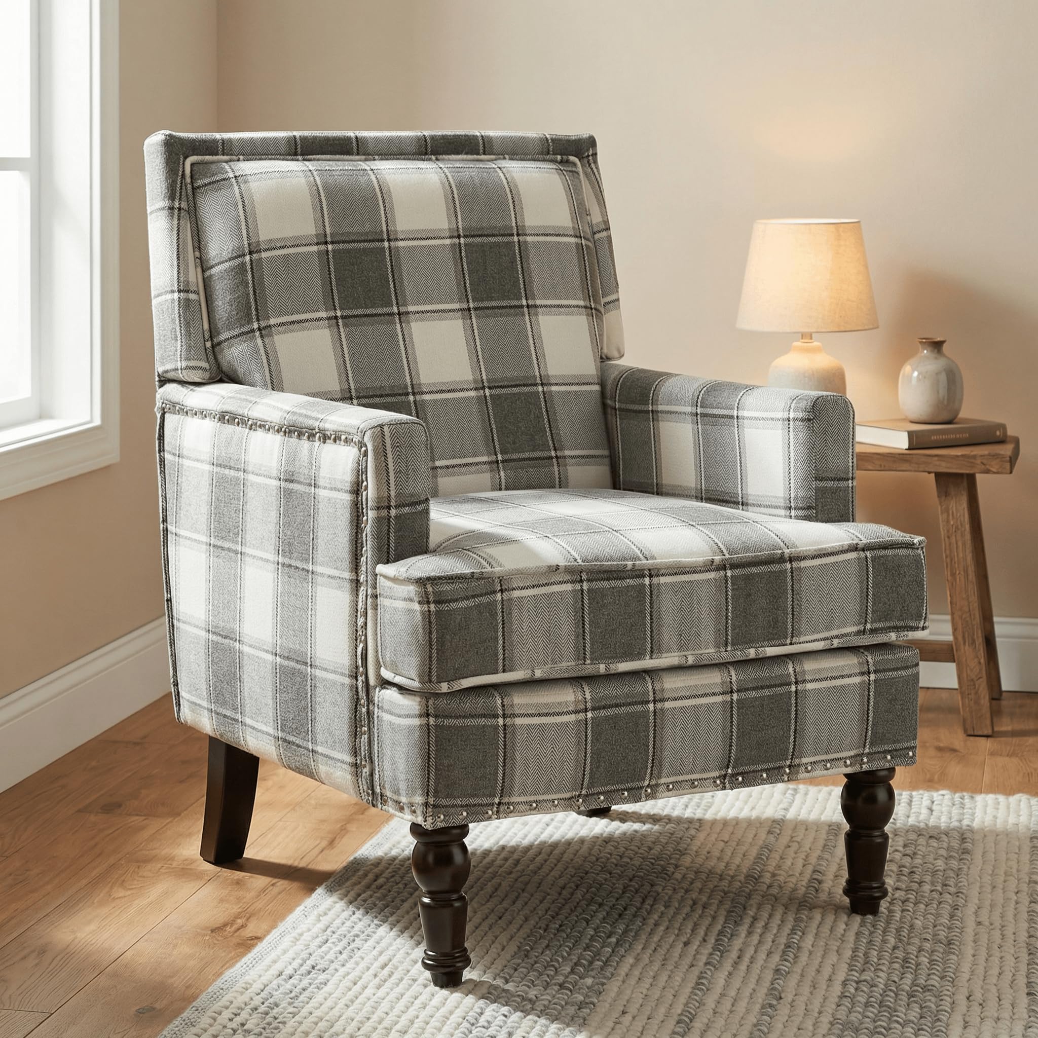 Mid-Century Modern Plaid Accent Chair