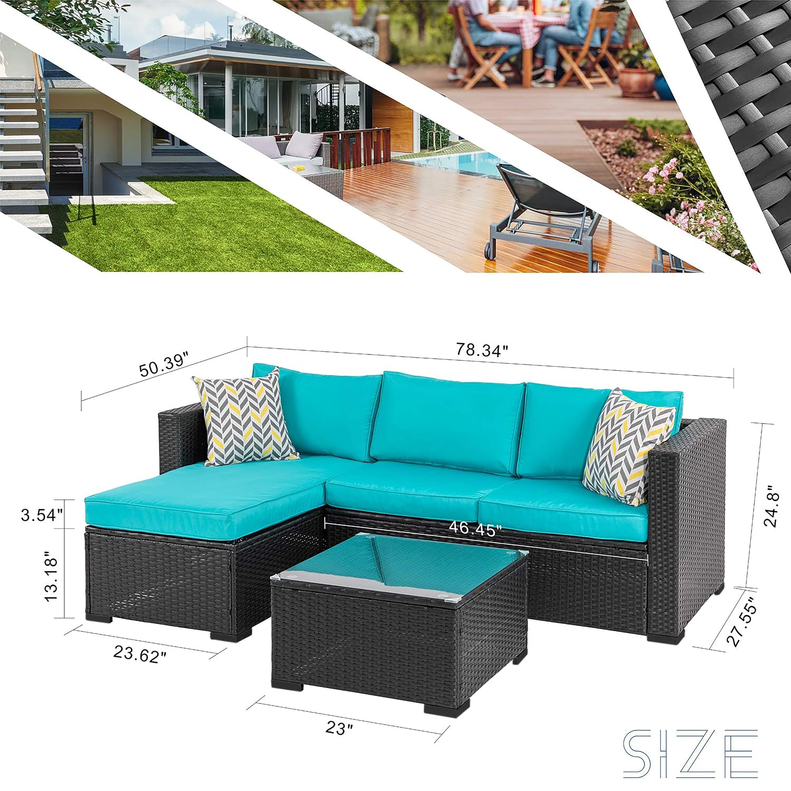 3-Piece Outdoor Sectional Patio Furniture Set