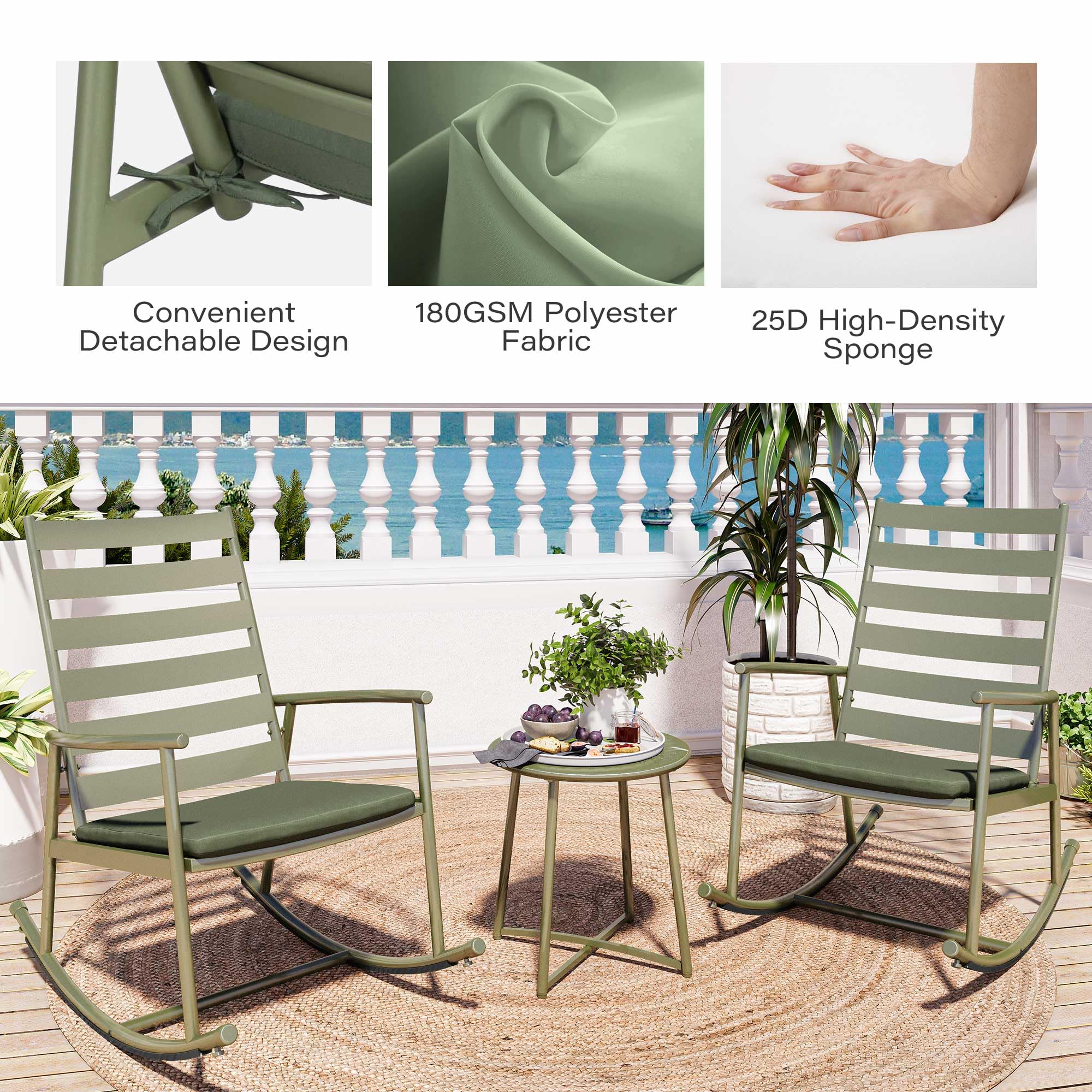 3 Piece Outdoor Rocking Bistro Set with Coffee Table