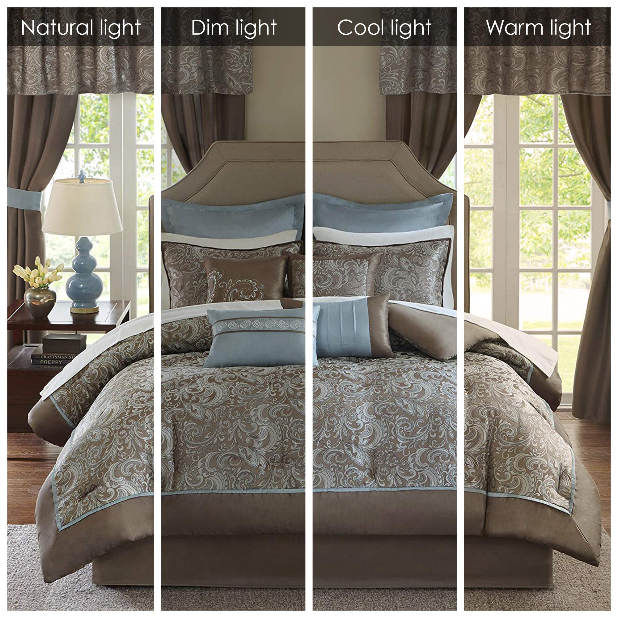 Faux Silk Jacquard Paisley Comforter Set Queen 24 Piece