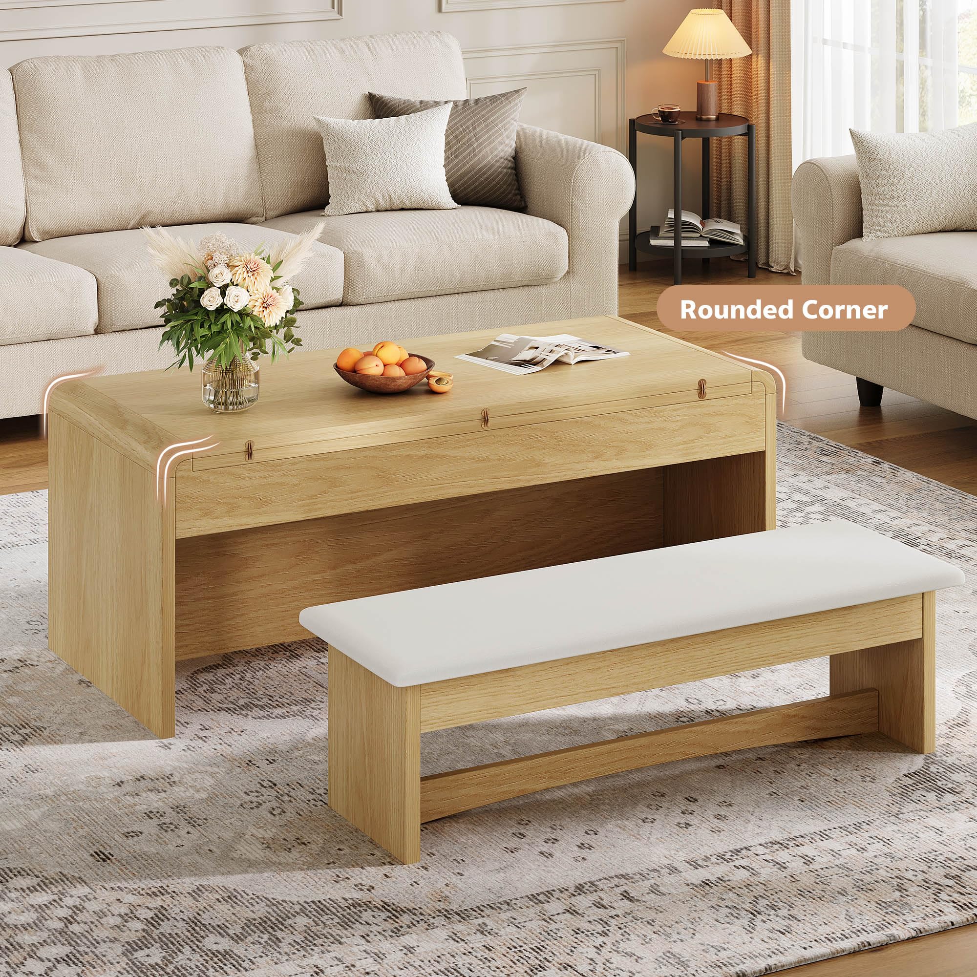 Lift Top Coffee Table with Bench and Hidden Storage