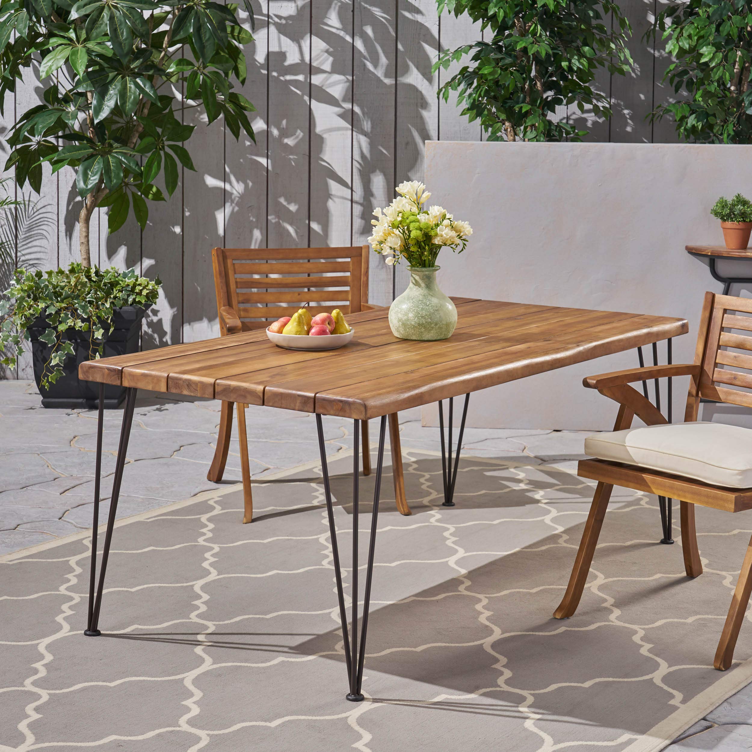 Outdoor Acacia Wood Dining Table with Hairpin Legs