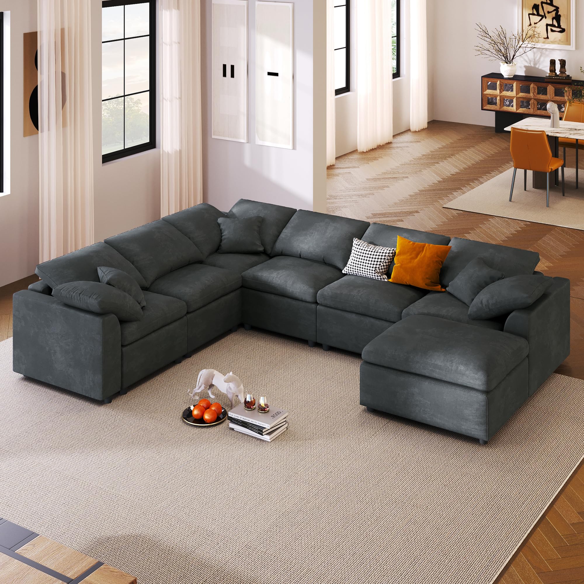 L-Shaped Modular Sectional Sofa with Ottoman