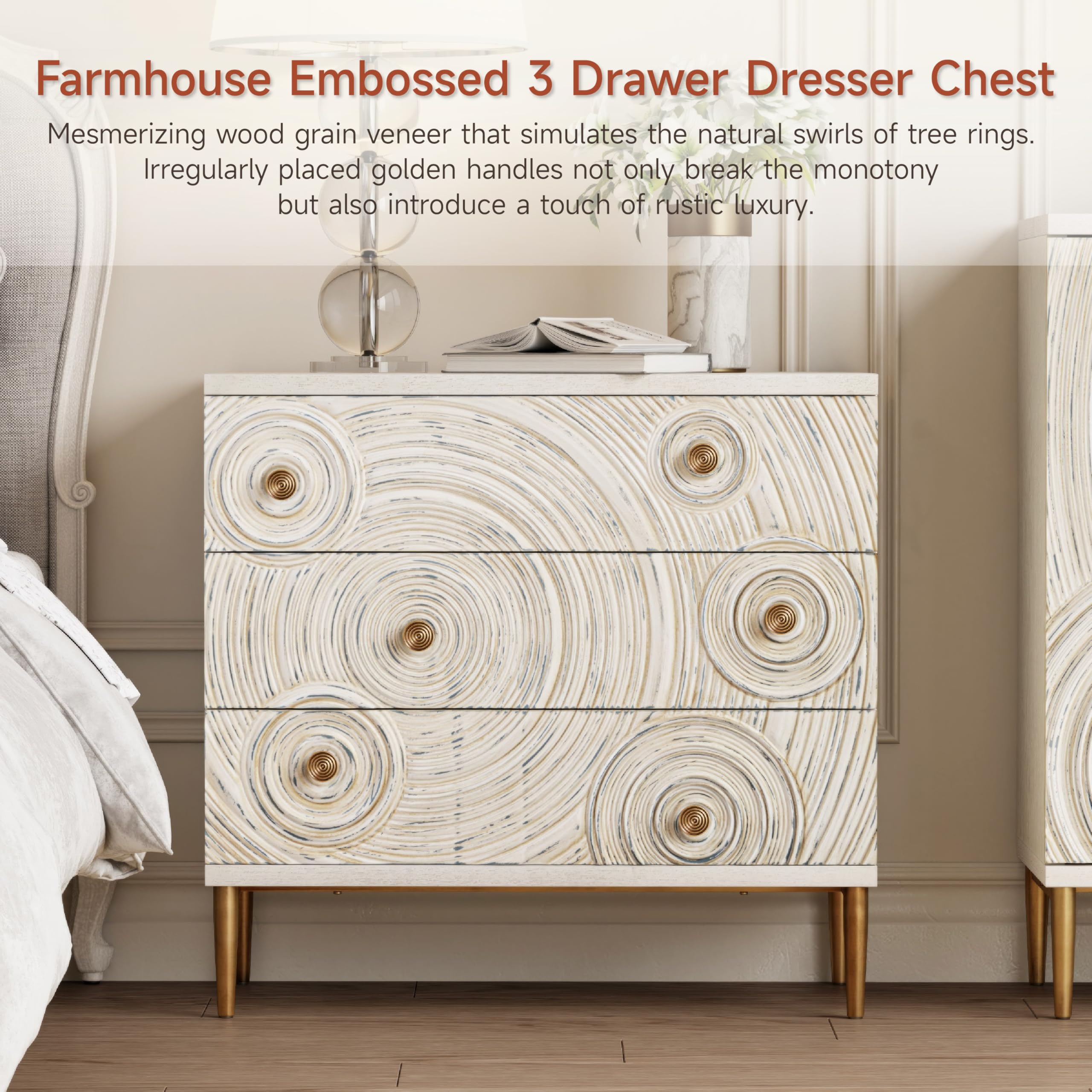 3 Drawer Dresser with Ring Motif