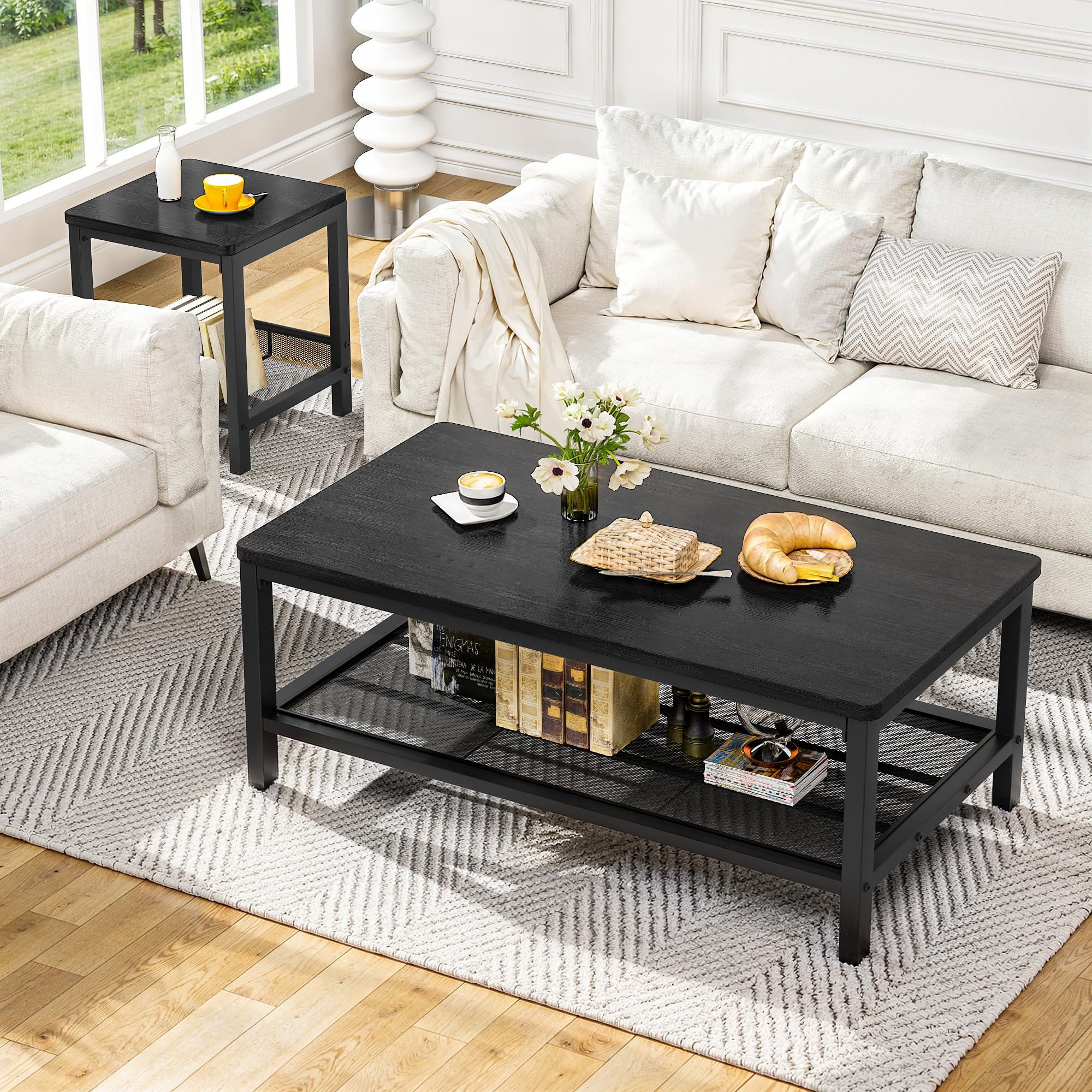 3-Piece Industrial Coffee Table Set with End Tables