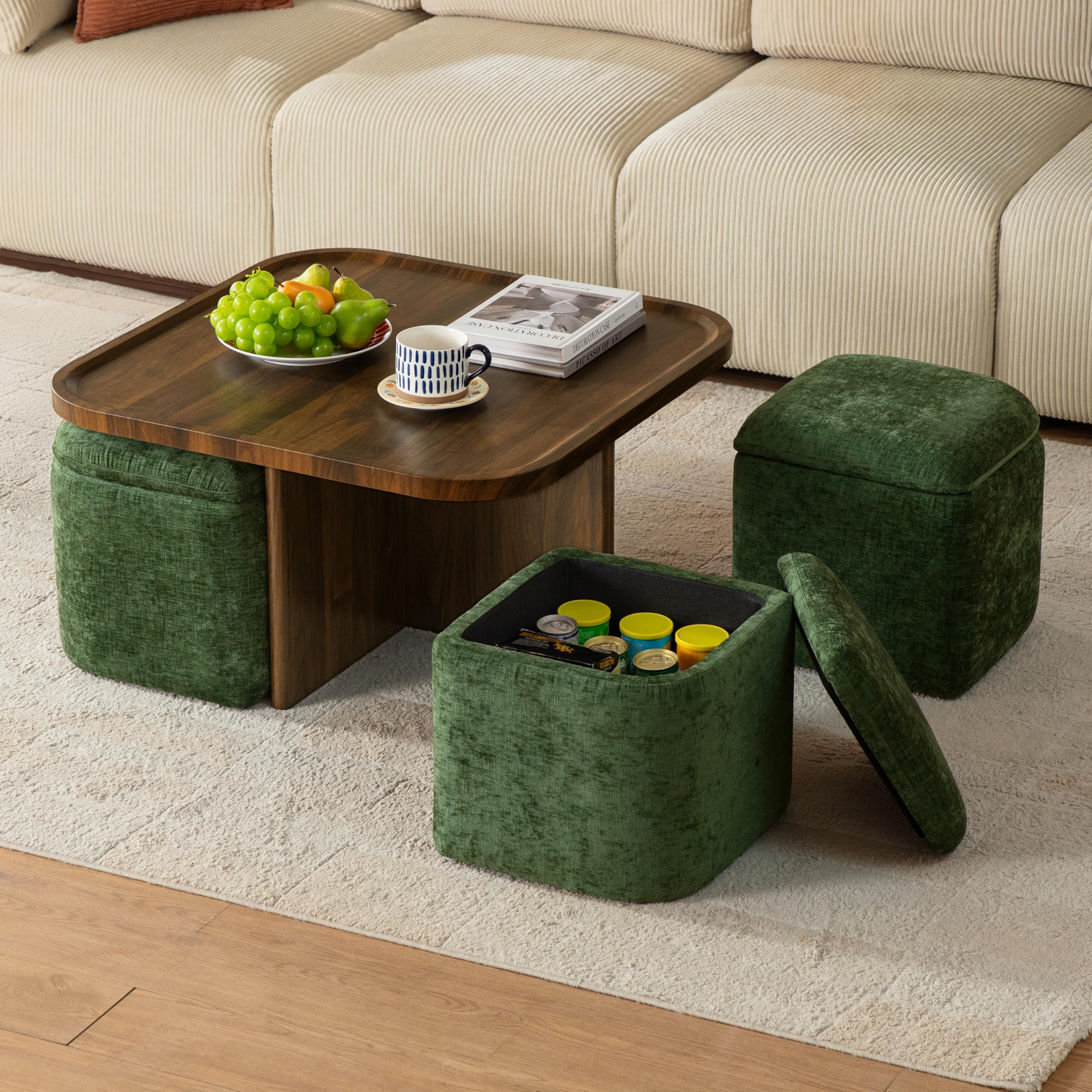 Square Coffee Table with Storage Ottomans