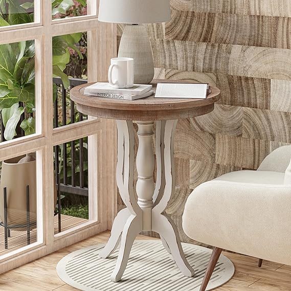 Rustic Accent End Table with Natural Top