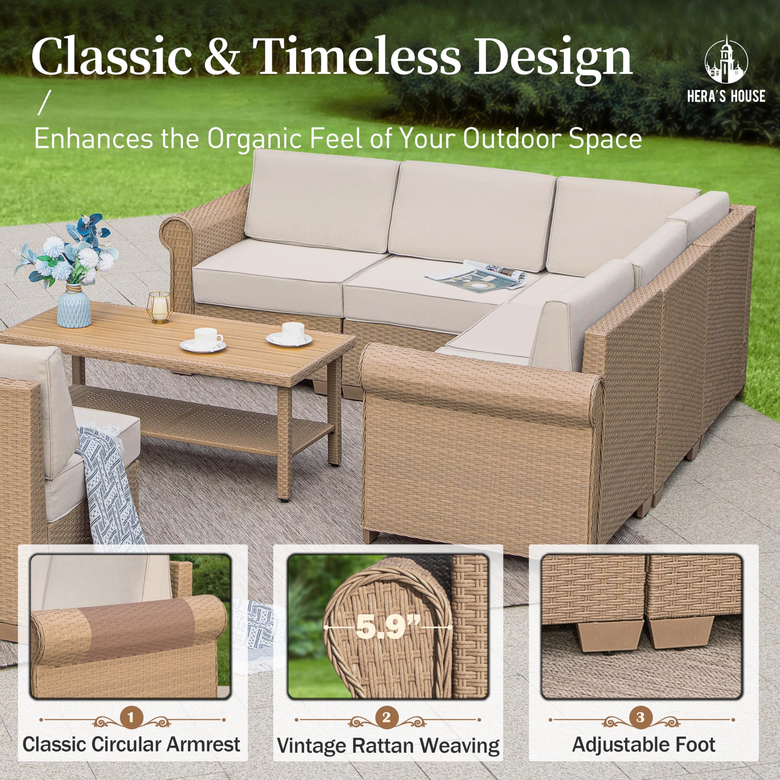 6 Piece Outdoor Sectional Sofa Set with Coffee Table