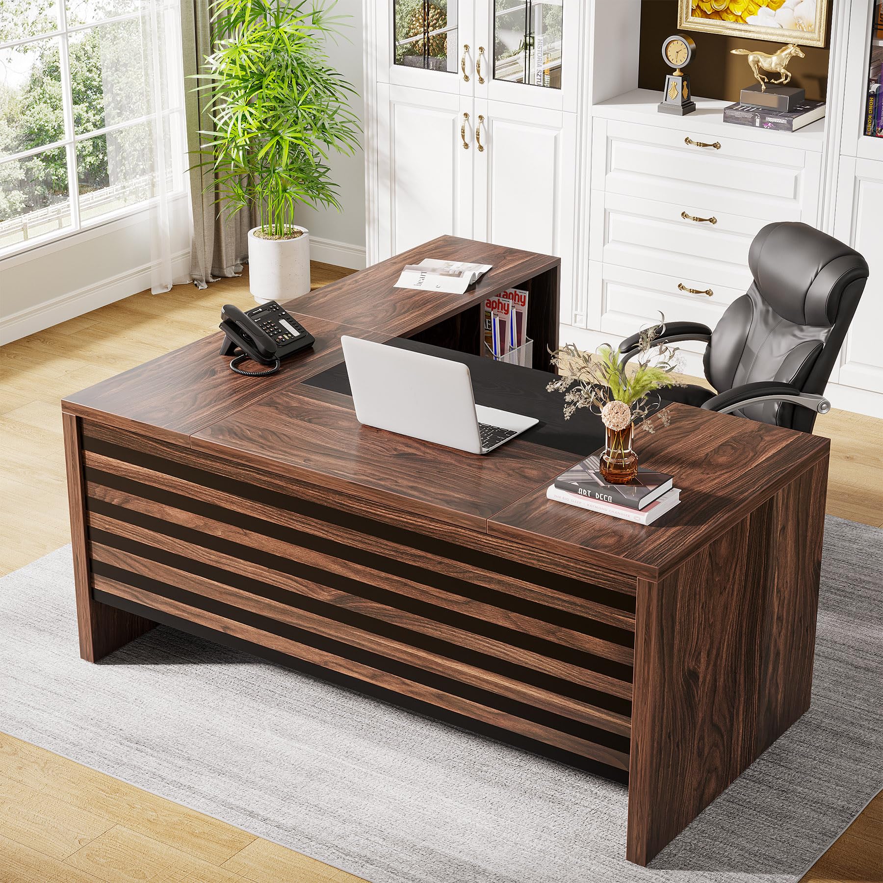 L-Shaped Executive Desk with Mobile File Cabinet