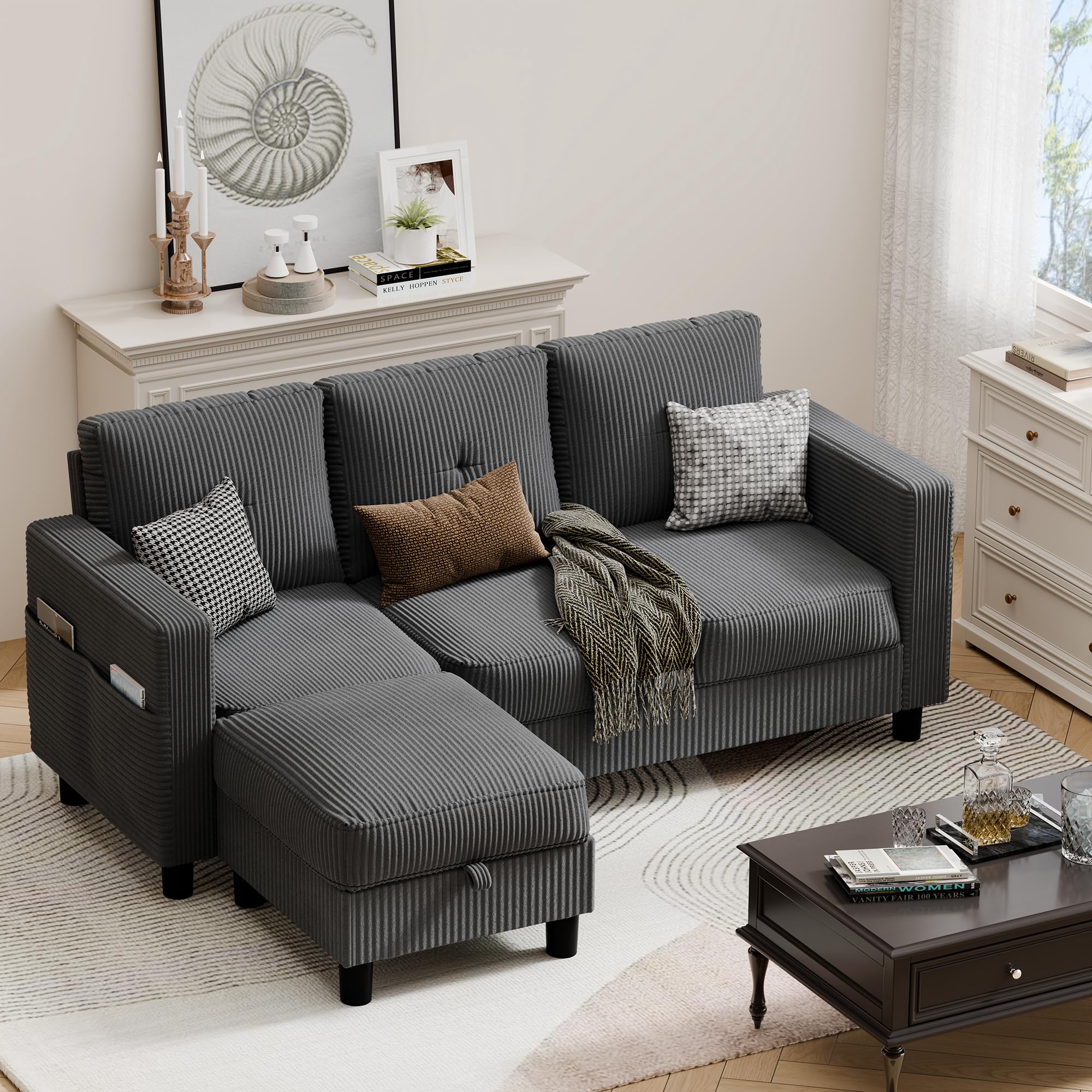 L-Shaped Sectional Sofa with Storage Ottoman