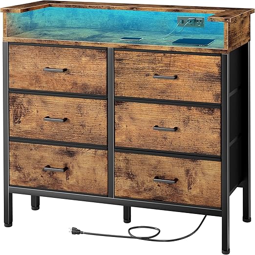 White Dresser with LED Light and Charging Station