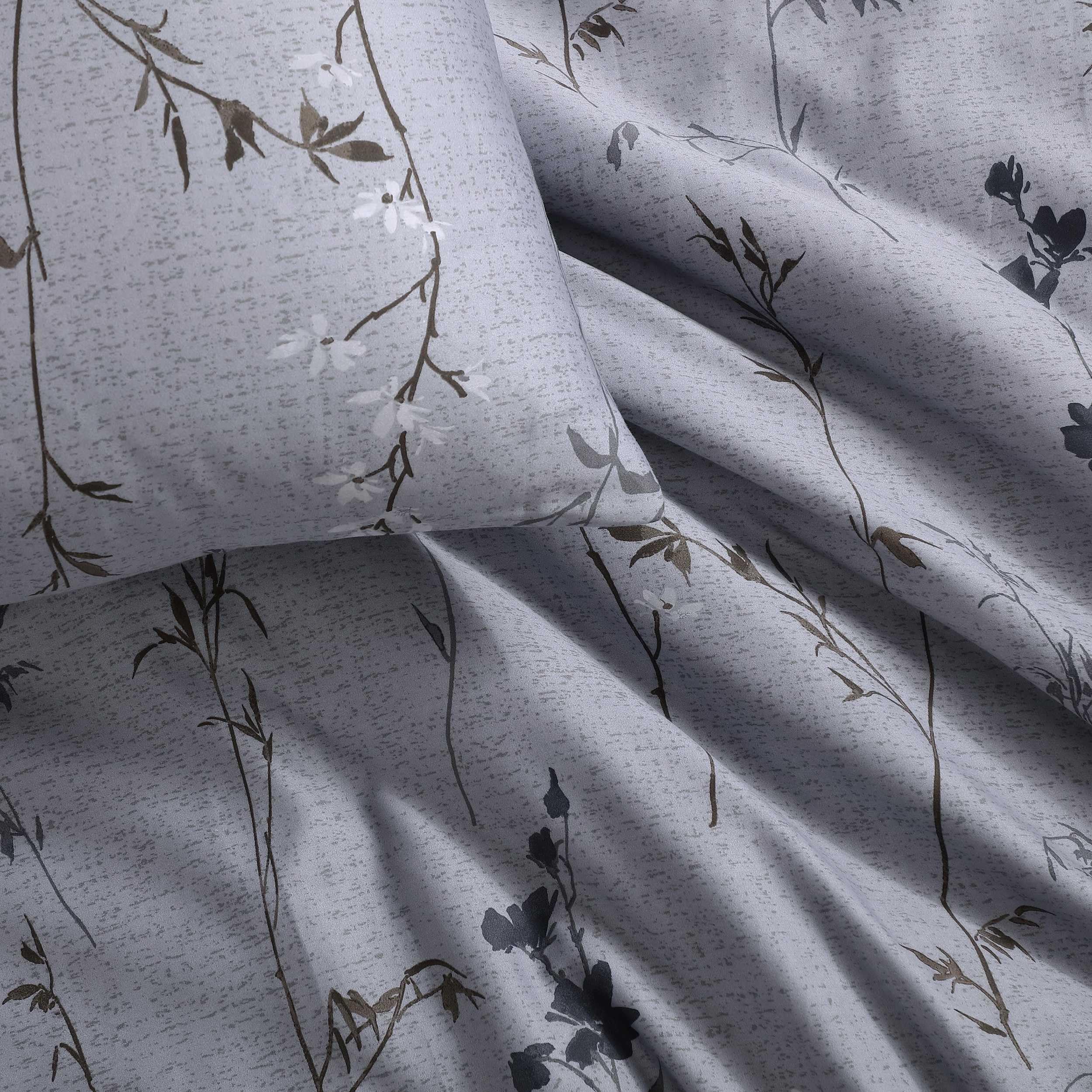 King Cotton Sateen Comforter Set with Shams - Wildflower Dusk Grey