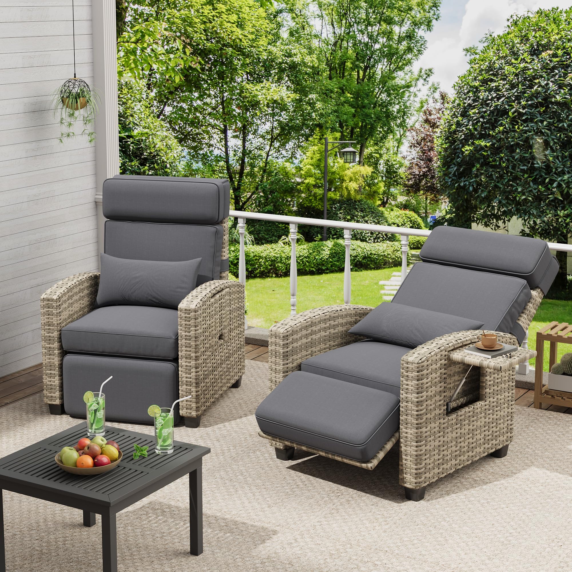 Outdoor Wicker Recliner Chair with Adjustable Backrest and Footrest