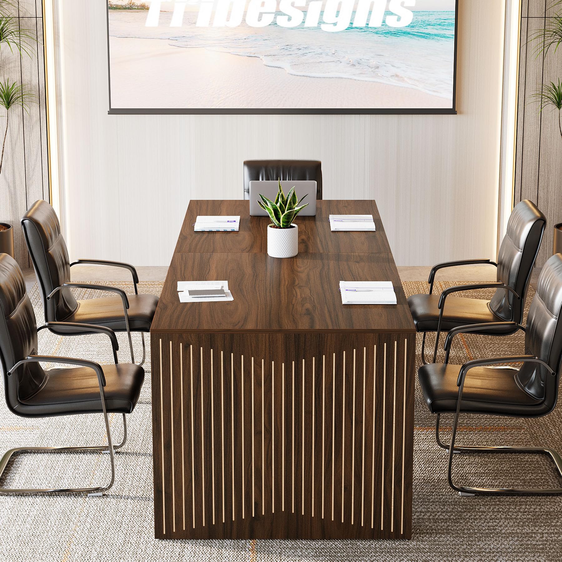 Large Conference Table 78.74" Rectangular Meeting Desk Walnut Brown