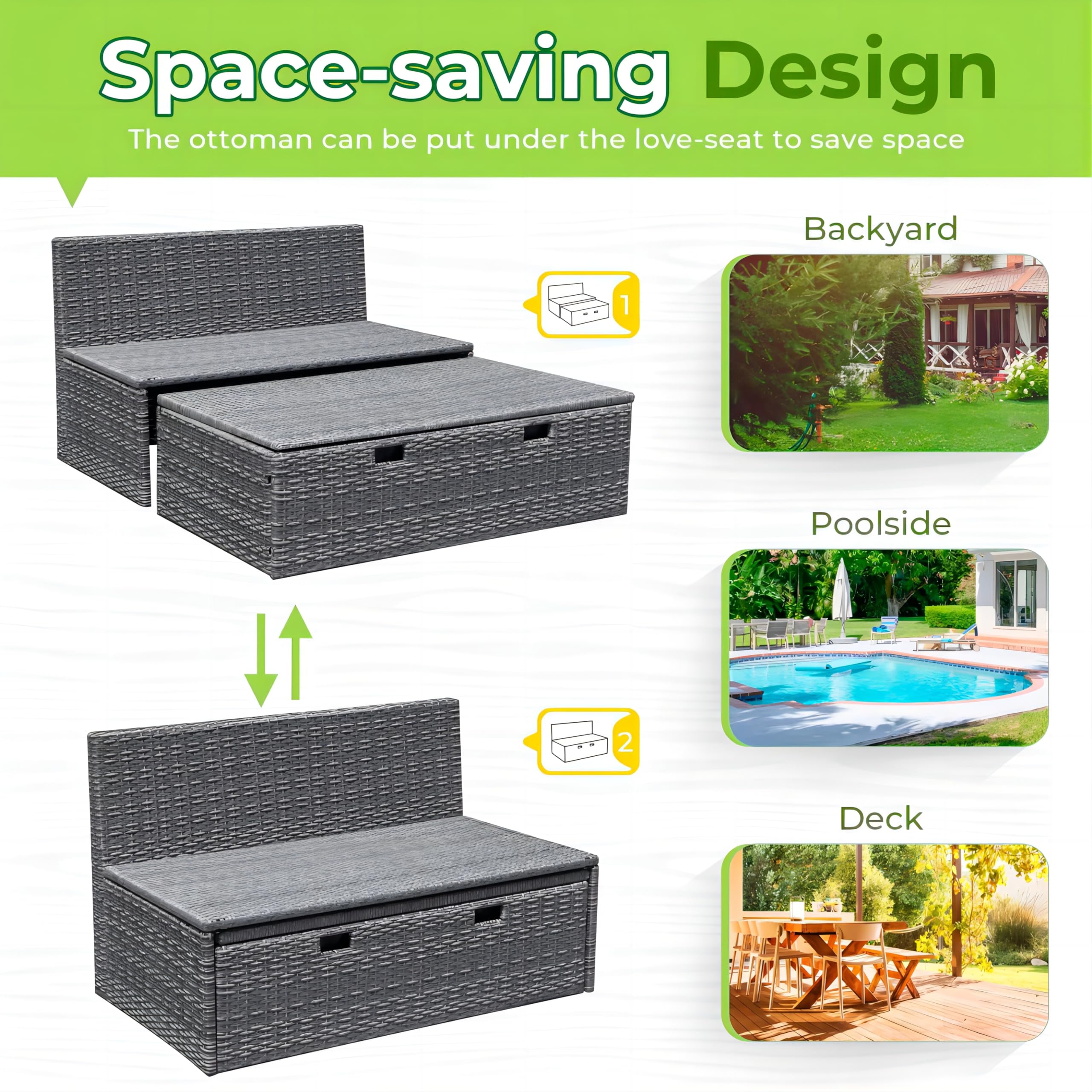 Outdoor Daybed Set with Storage Bench and Side Tables