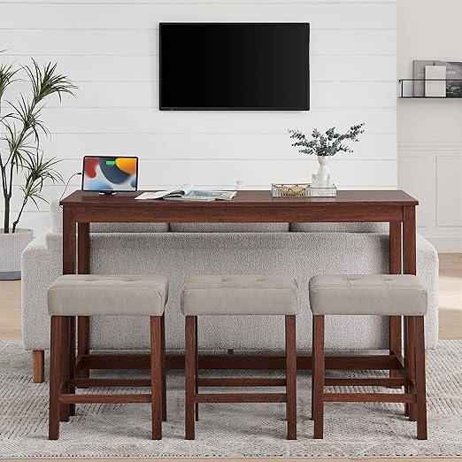 Counter Height Bar Table Set with Power Outlet