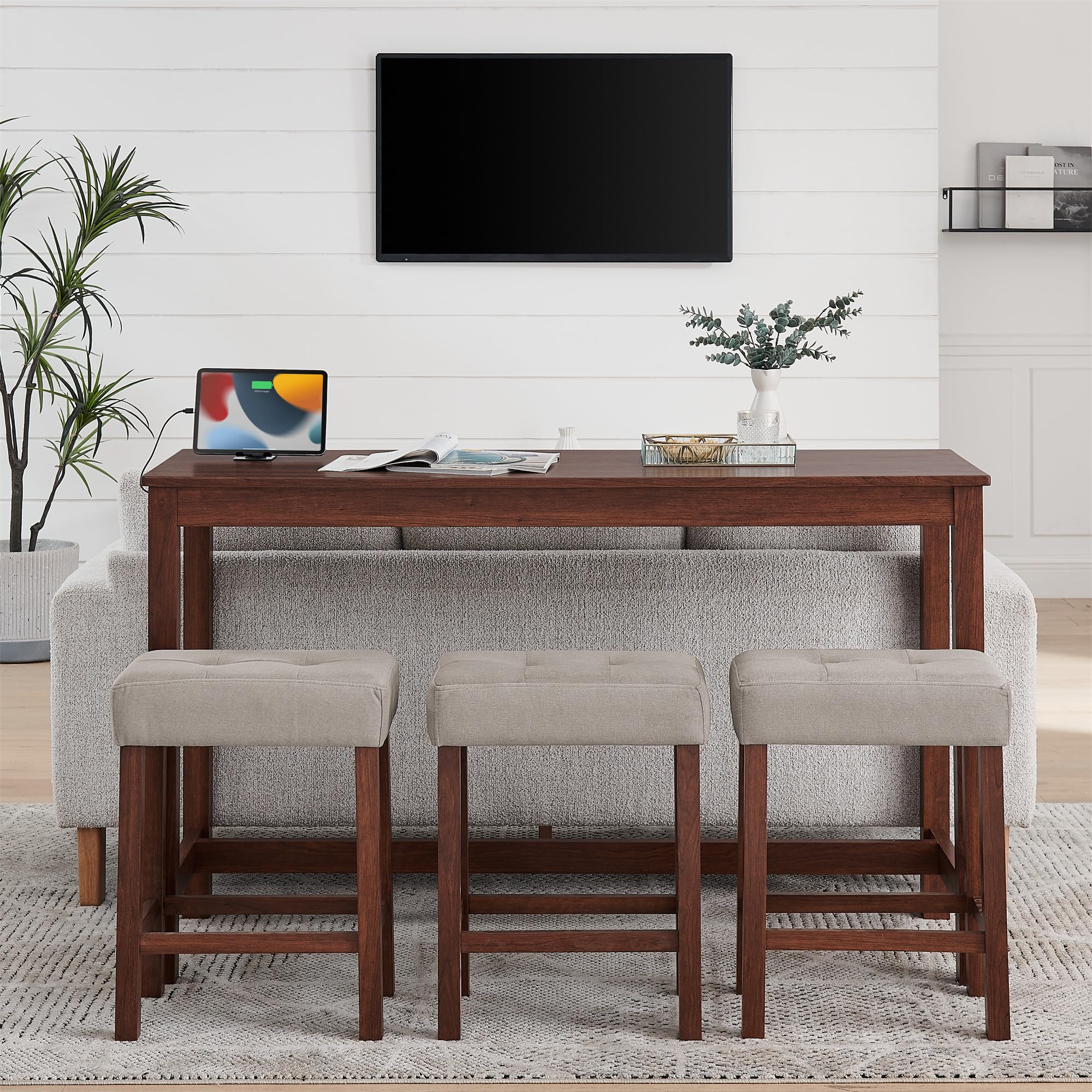 Counter Height Bar Table Set with Power Outlet