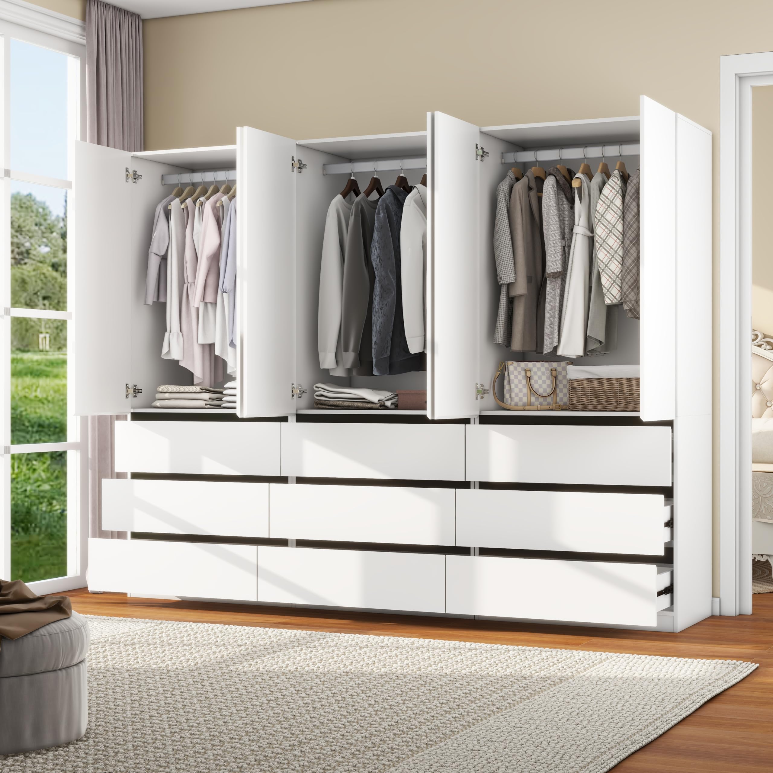 White Armoire Wardrobe with 9 Drawers and 6 Doors