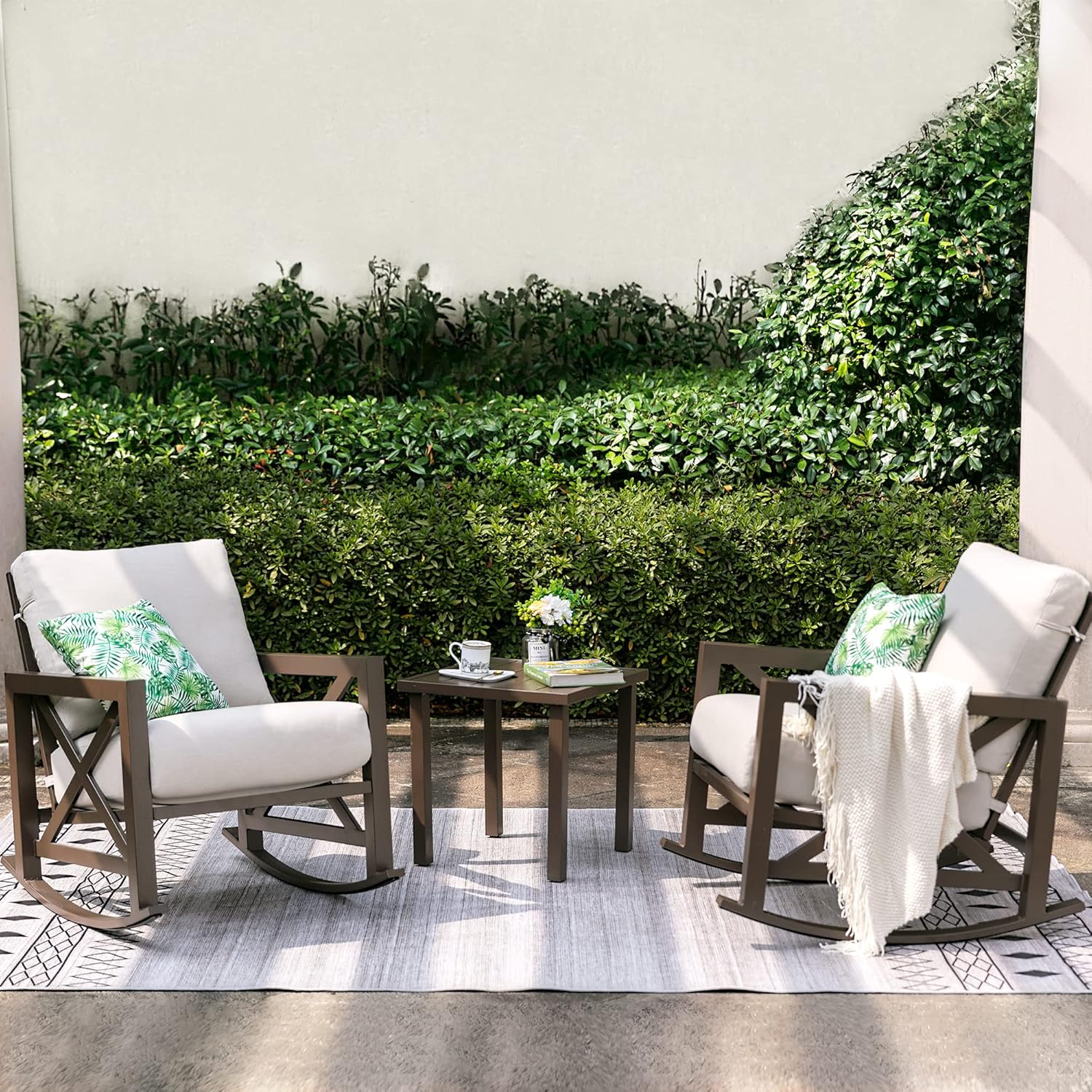 3 Piece Outdoor Rocking Bistro Set with Coffee Table