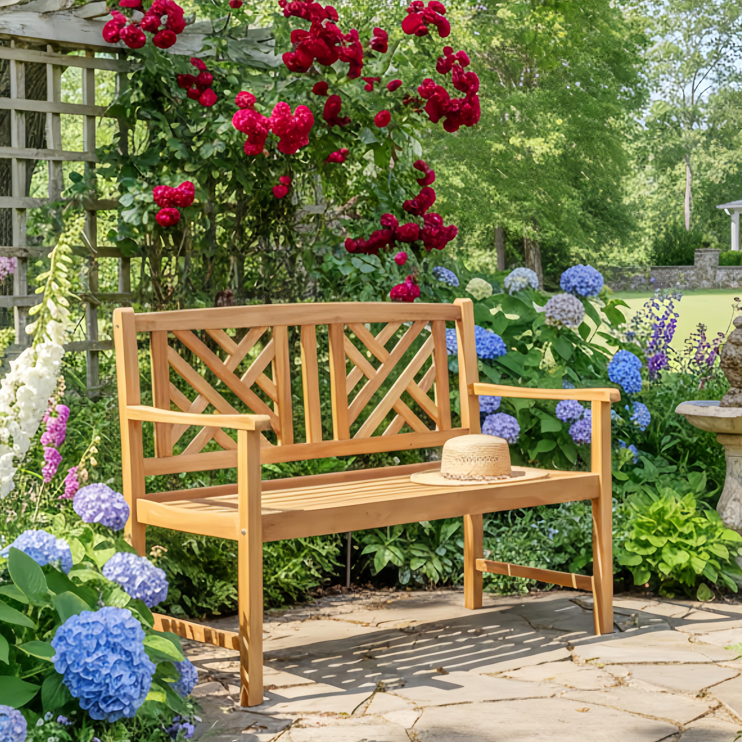 2-Person Acacia Wood Outdoor Bench