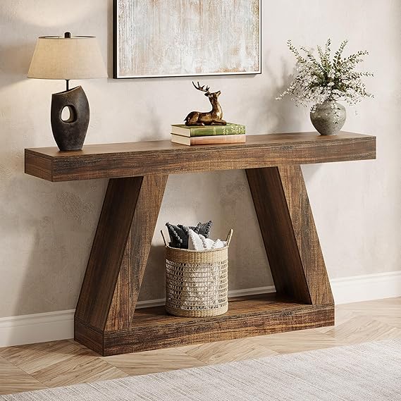 55-Inch Farmhouse Console Table with Storage