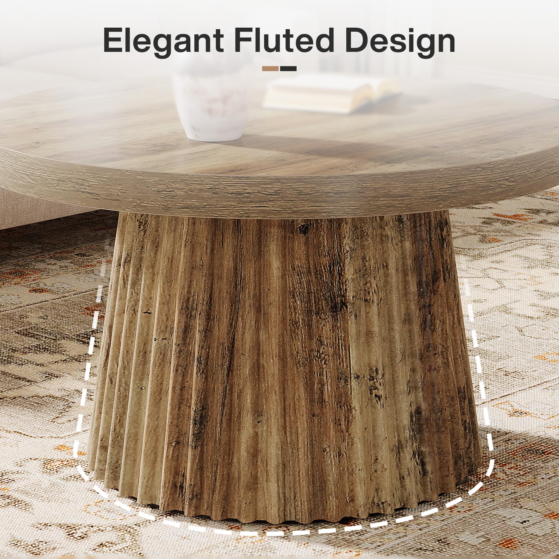 31.5" Round Coffee Table with Fluted Drum Base