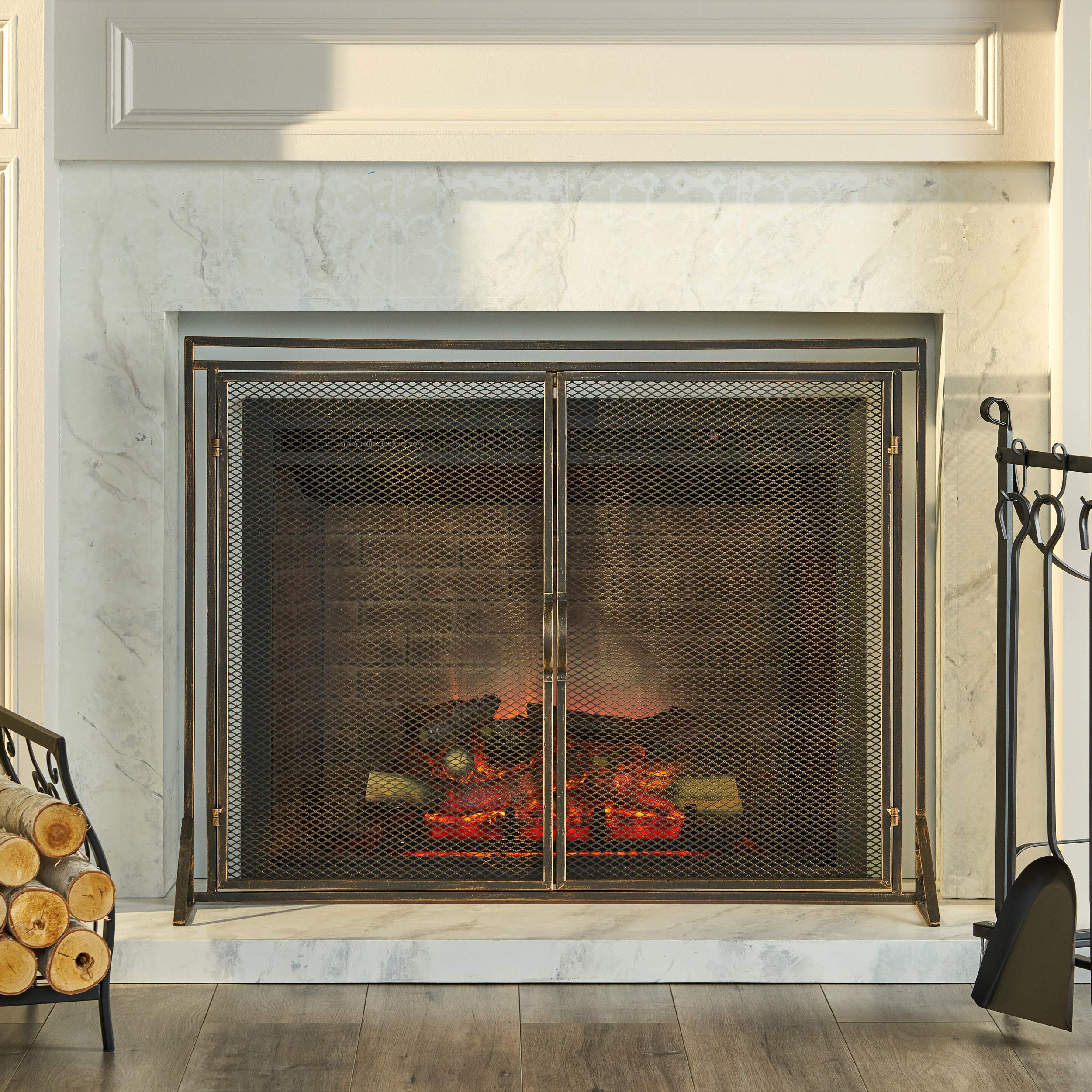 Modern Iron Fireplace Screen with Doors
