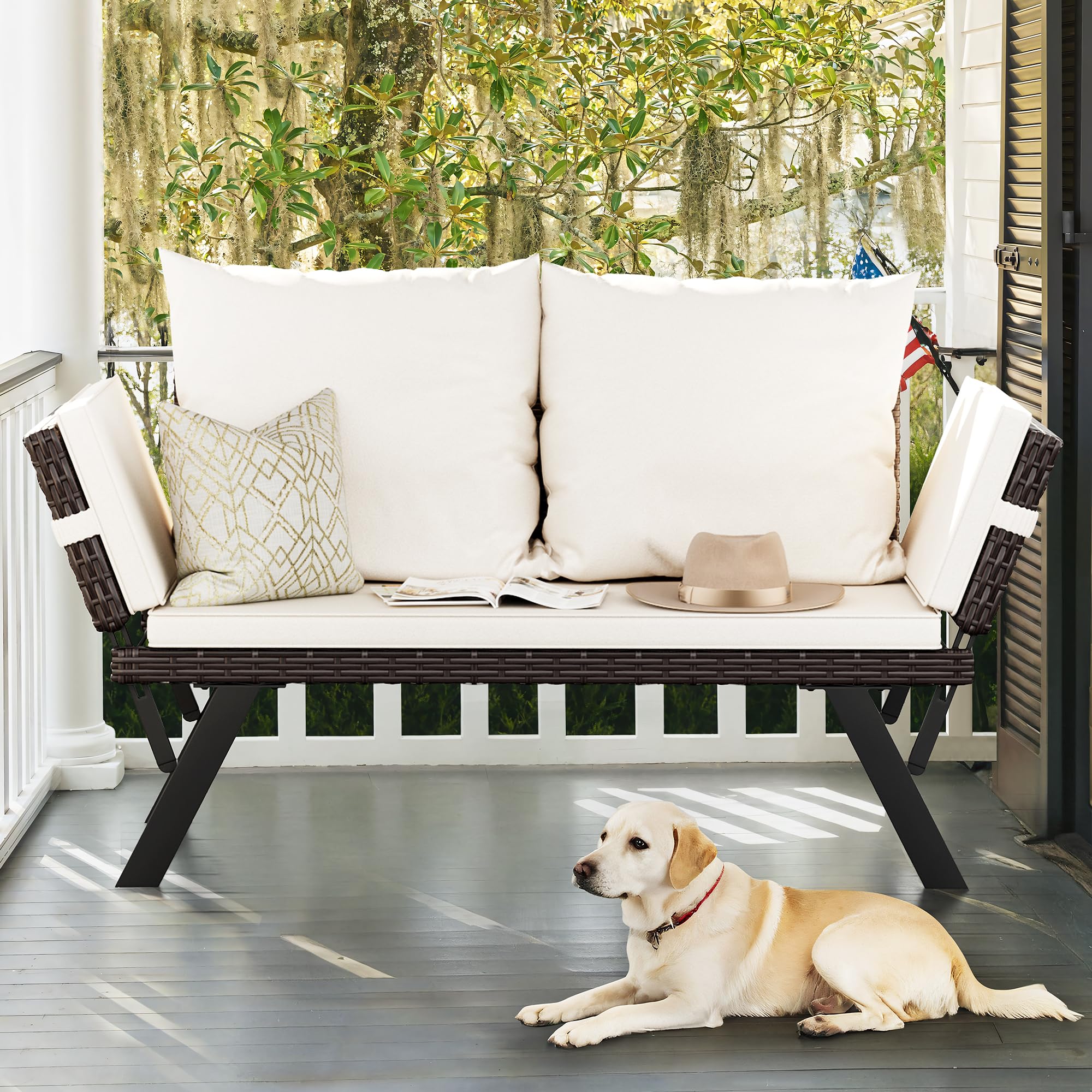 Outdoor Convertible Rattan Sofa Daybed