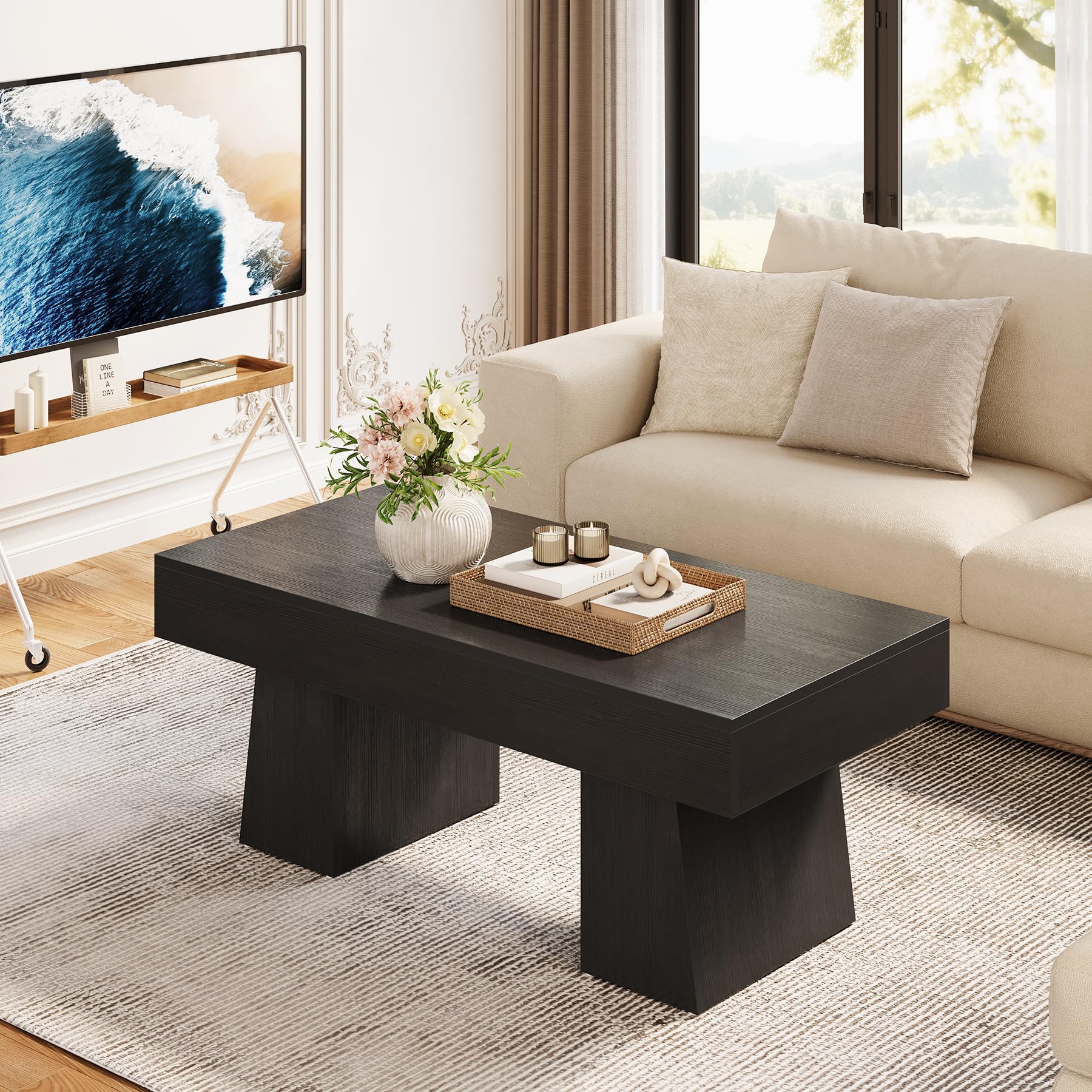 Farmhouse Coffee Table 47 Inch Rectangular Black