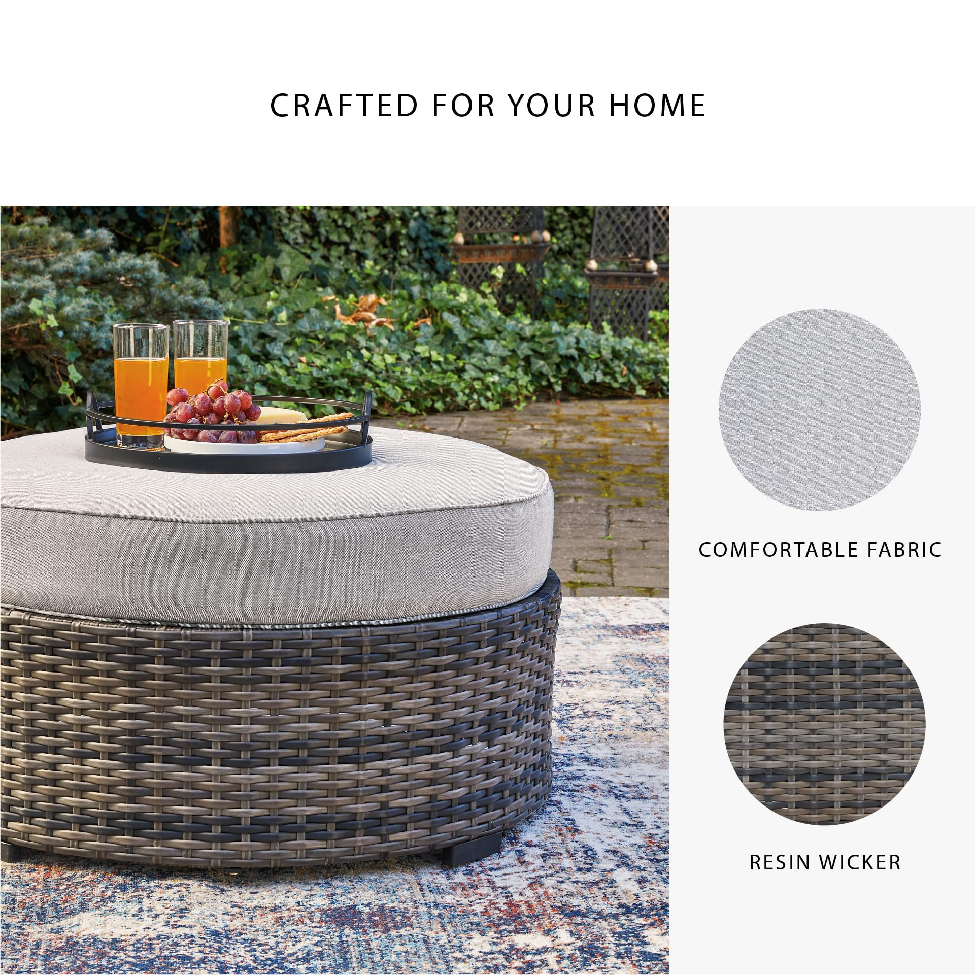 Outdoor Wicker Ottoman with Cushion