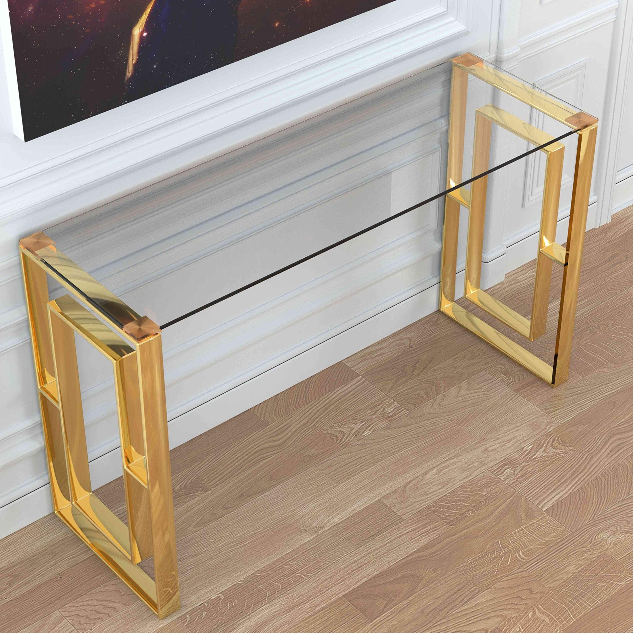 Laila Console Table Stainless Steel Glass Gold Clear