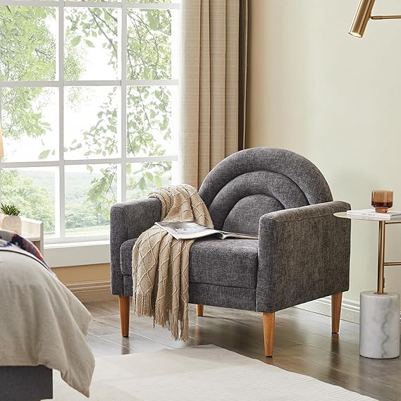 Yellow Linen Accent Chair with Armrest