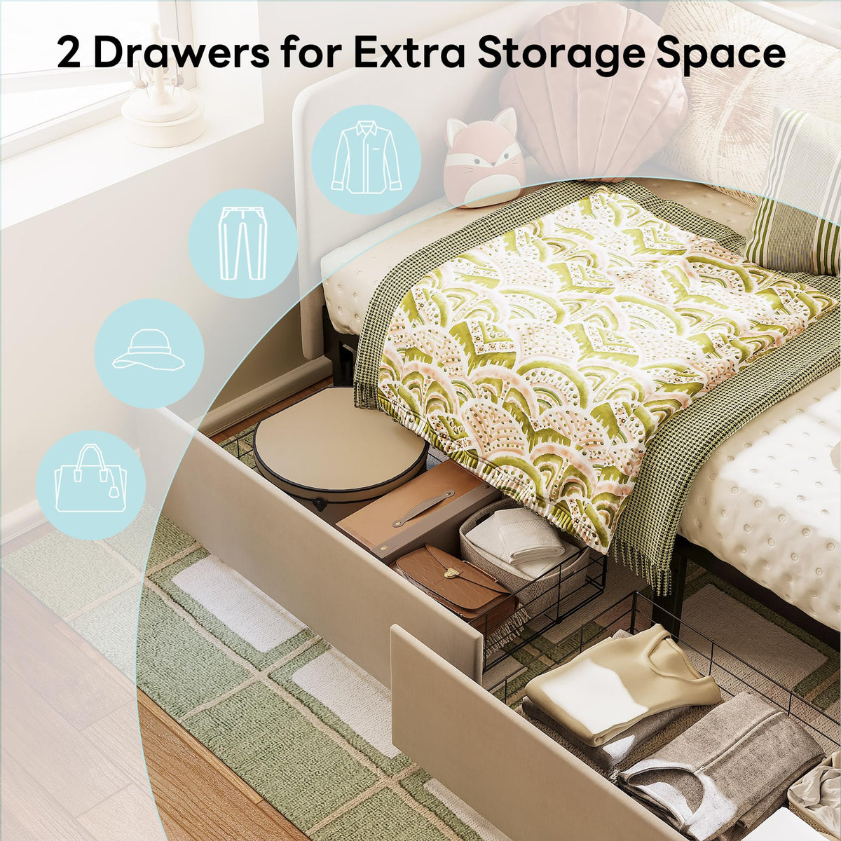 Twin Daybed with Storage Drawers and Safety Rails