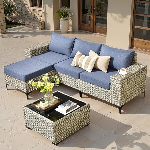 9-Piece Outdoor Patio Sectional Sofa Set with Fire Pit Table