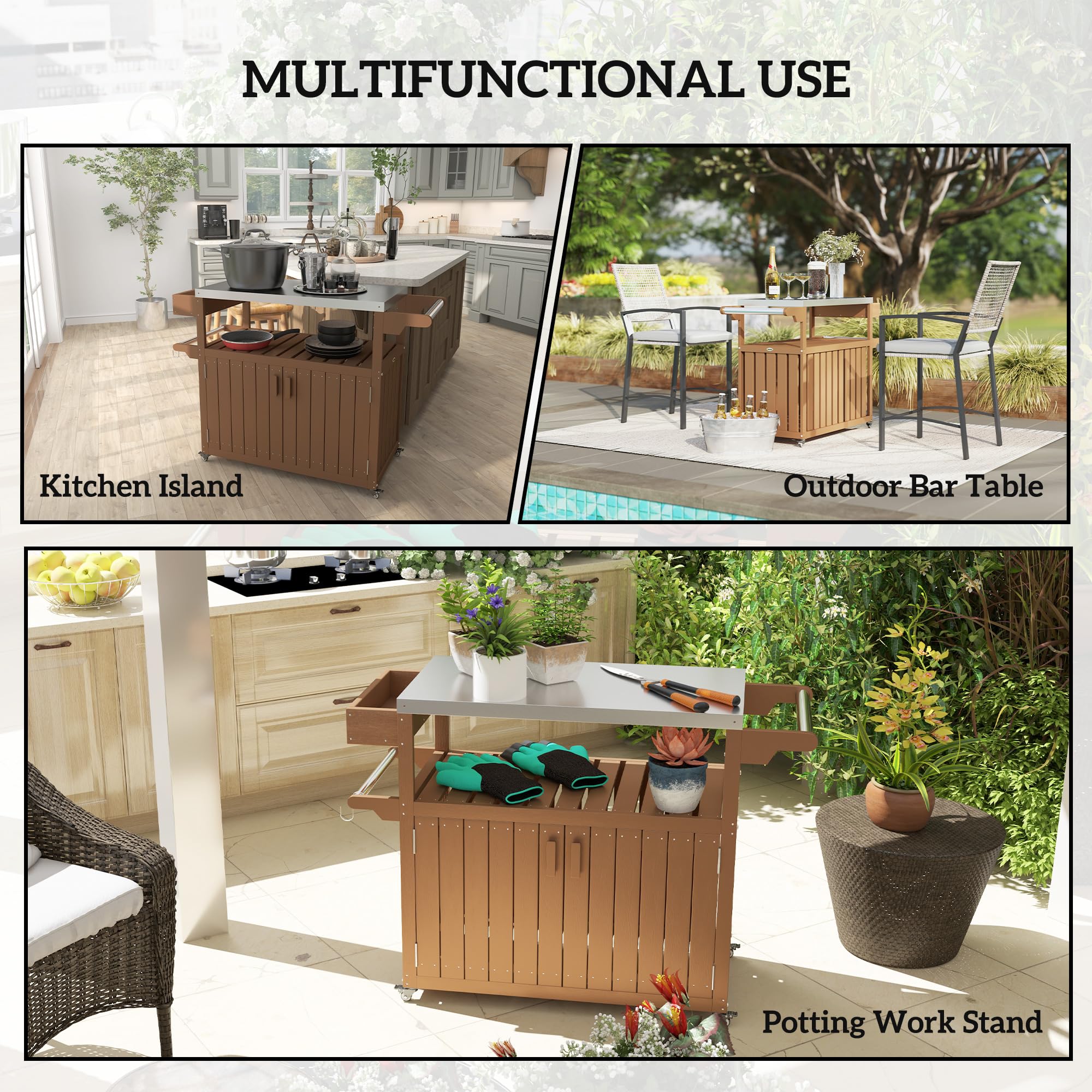 Outdoor Bar Cart with Storage Cabinet