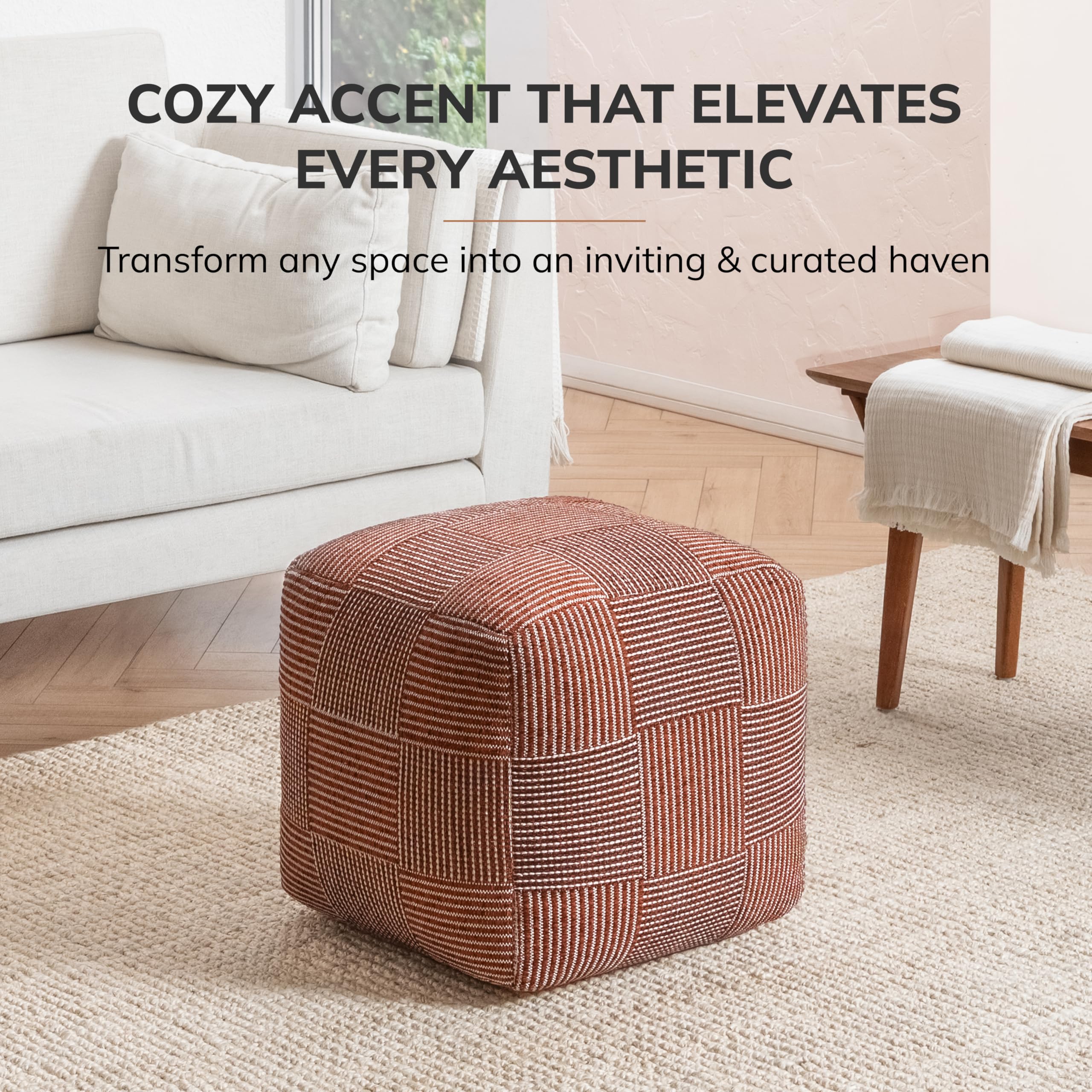 Handmade Pouf Ottoman Footrest - 20" x 20" x 20" Teak