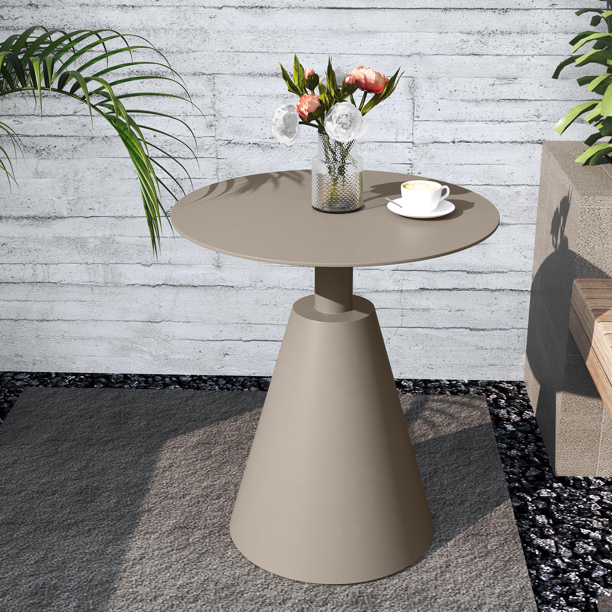 Round Pedestal Side Table with Aluminum Stand