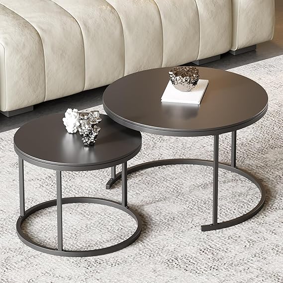 Round Nesting Coffee Table Set of 2 with Sintered Stone Top