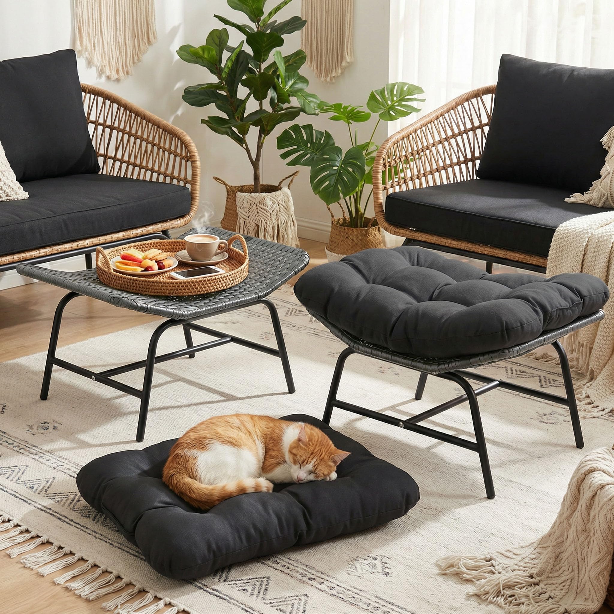 Outdoor Patio Ottomans Set with Cushions