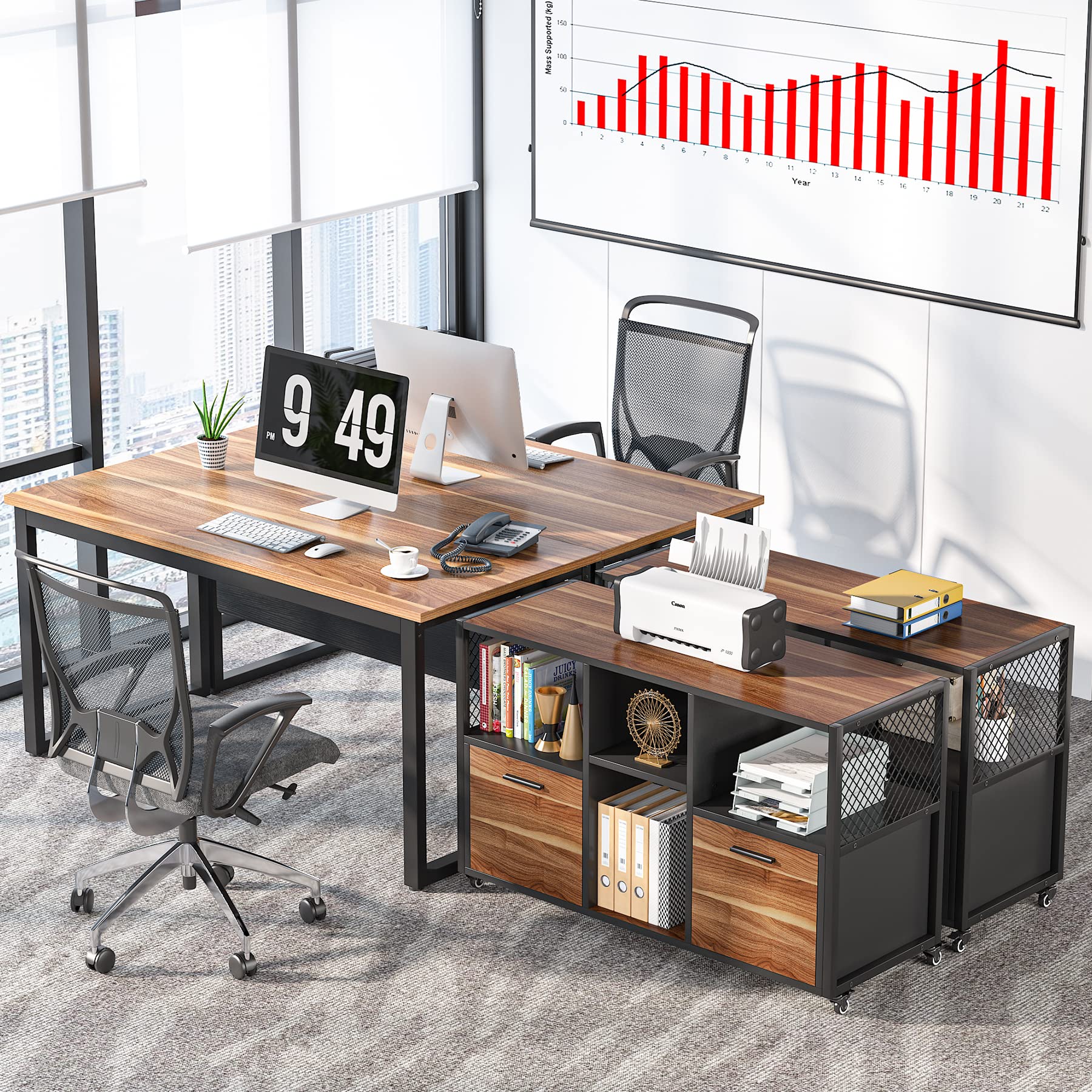 Mobile Lateral Filing Cabinet with Printer Stand