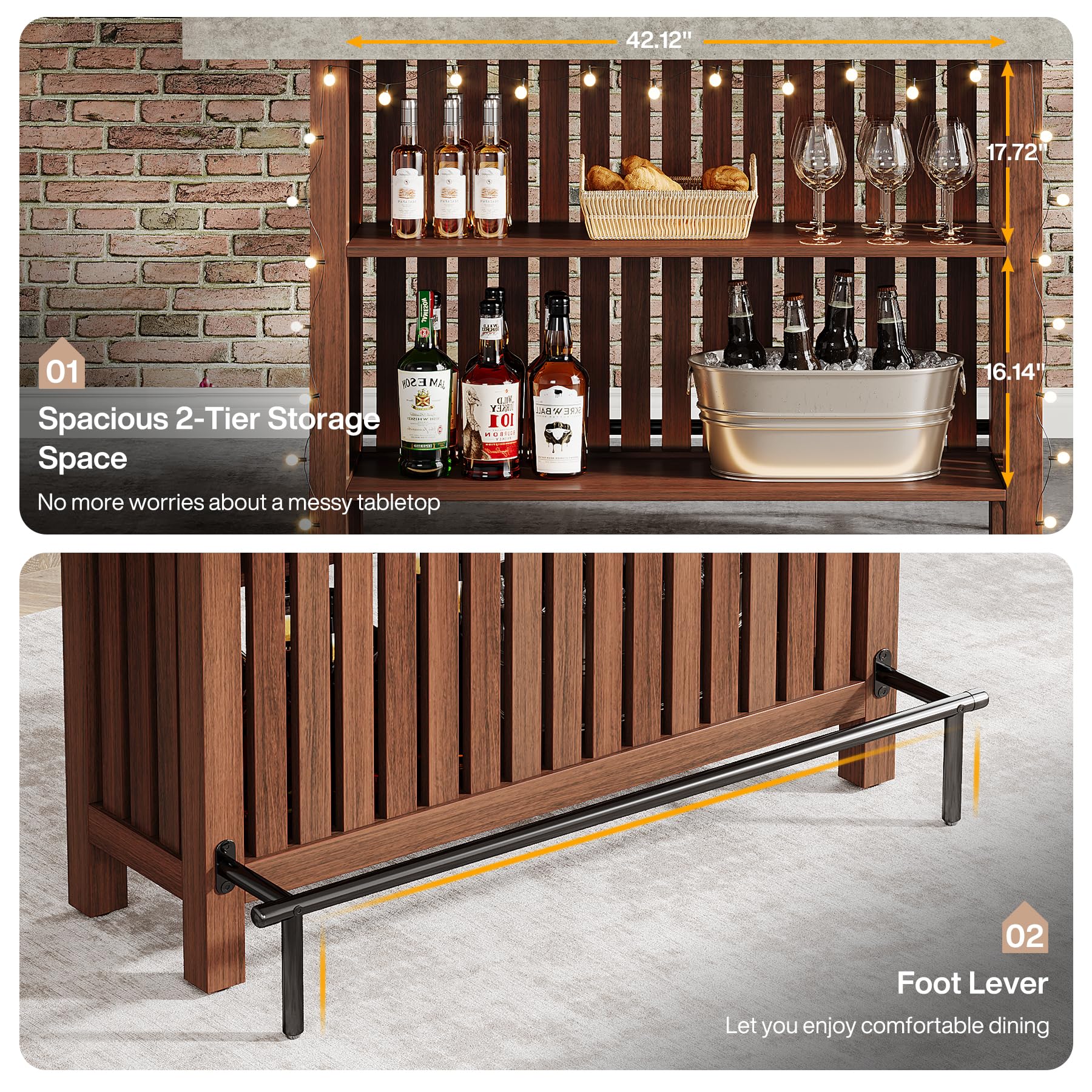 2-Tier Bar Table with Storage and Footrest